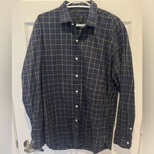 J Crew Mens Ludlow‎ 120s 2-Ply Green Blue Plaid Button Down Shirt Large Preppy